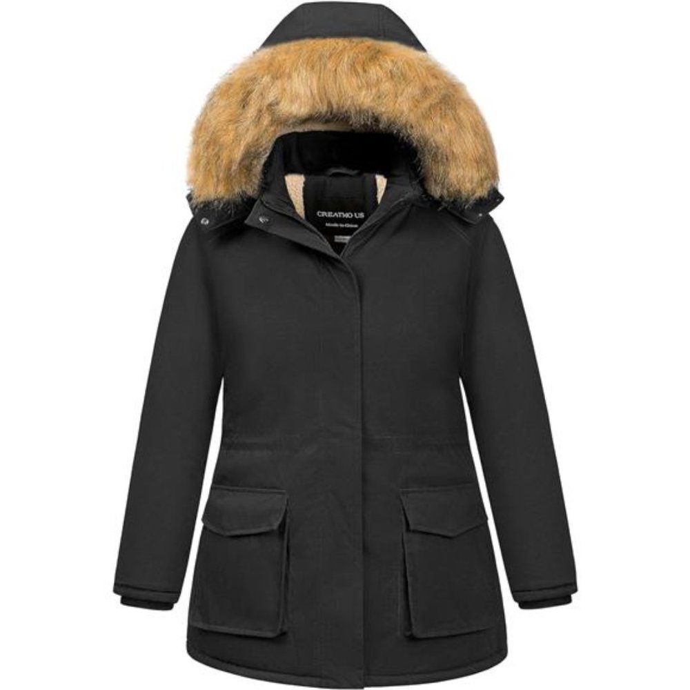 Plus Size Winter Coats Warm Parka Jackets Sherpa Lined Detachable Fur Hood